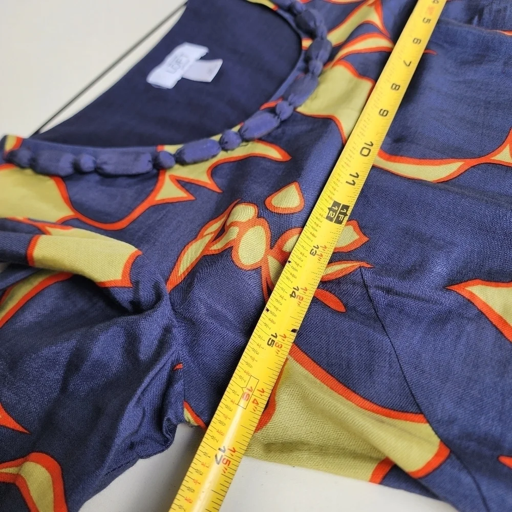 Ann Taylor LOFT Floral Knee Length Dress Navy Blue Green Orange 3/4 Sleeve 0P